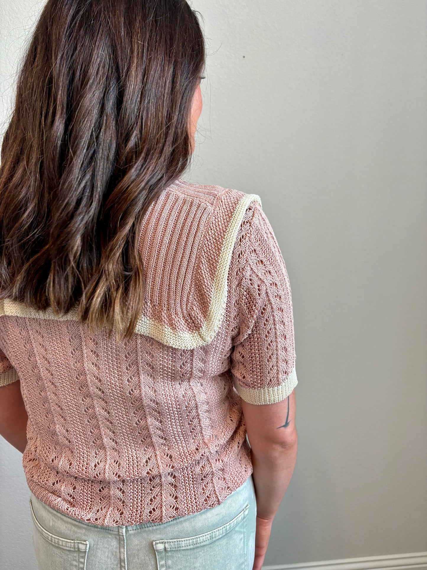Eileen Knit Sailor-Collar Ribbon Top