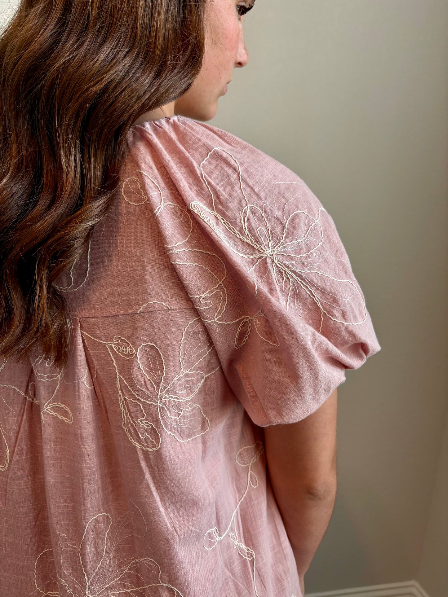 Embroidered Puff Sleeve Mini Dress