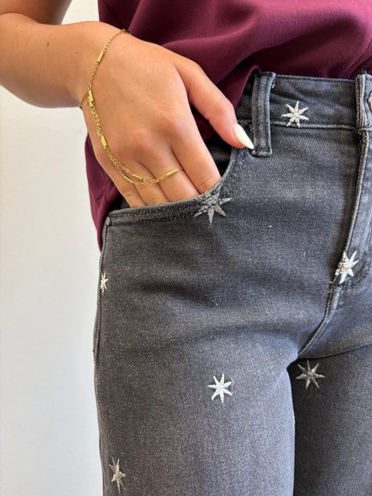 Risen Black Silver Star Jeans