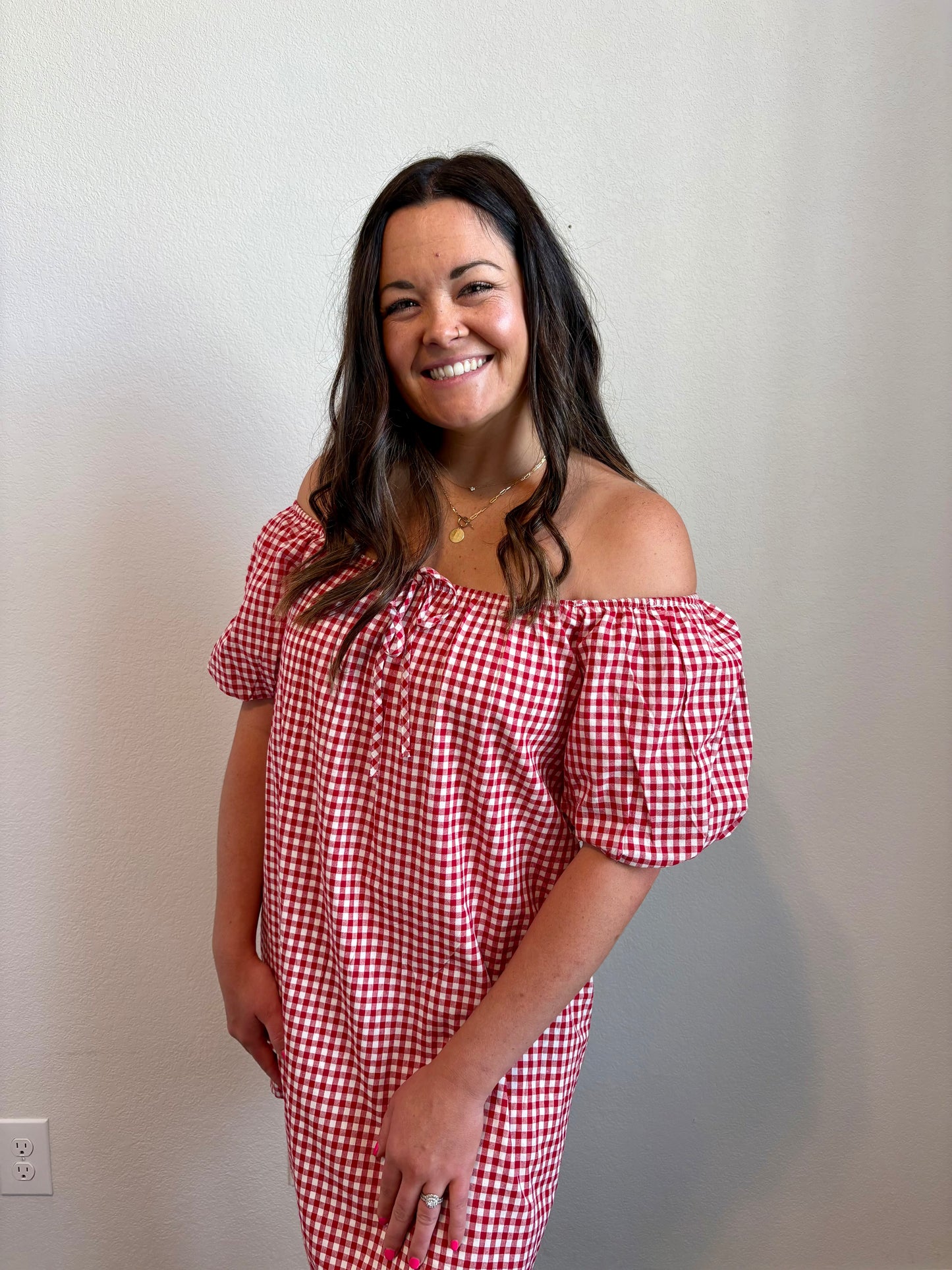 Jenny Gingham Puff Sleeve Mini Dress