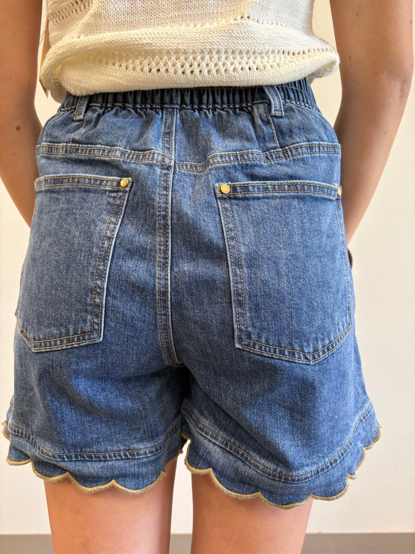 Scallop Denim Shorts