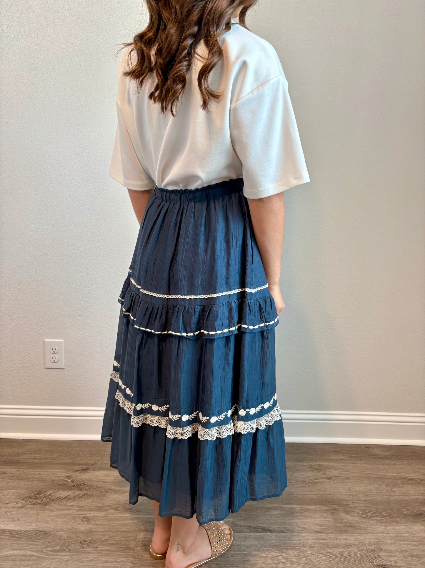 Embroidered Tiered Maxi Skirt