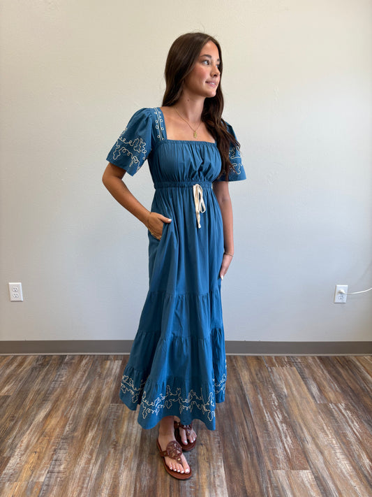 Shiloh Embroidered Tiered Midi Dress