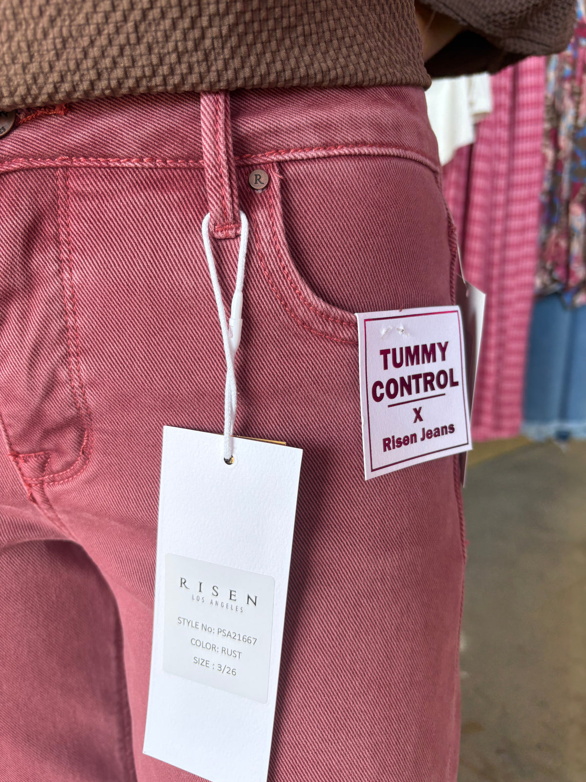 Rust Raw Hem Risen Jeans