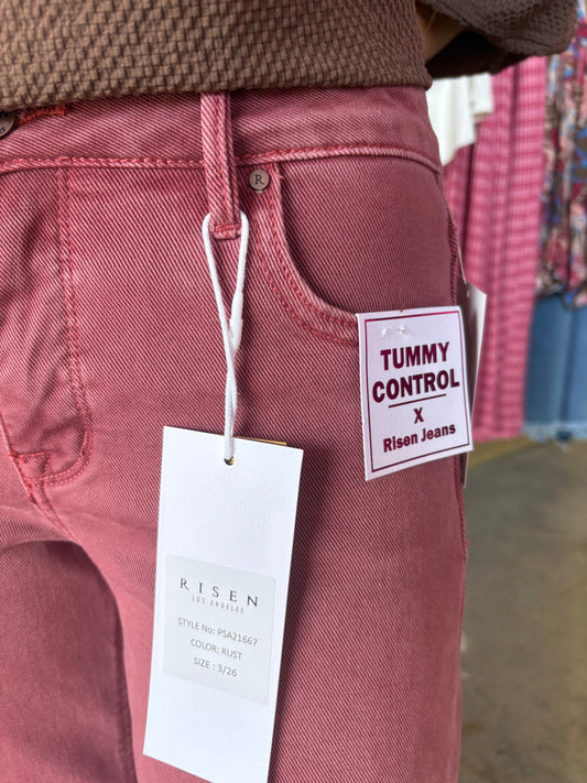 Rust Raw Hem Risen Jeans