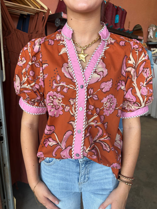 Rust Floral Top