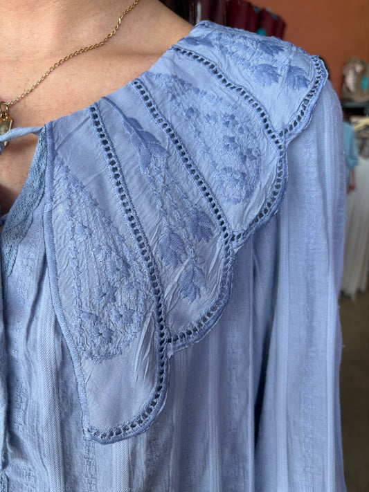 Hadley Embroidered Scalloped Collar Blouse