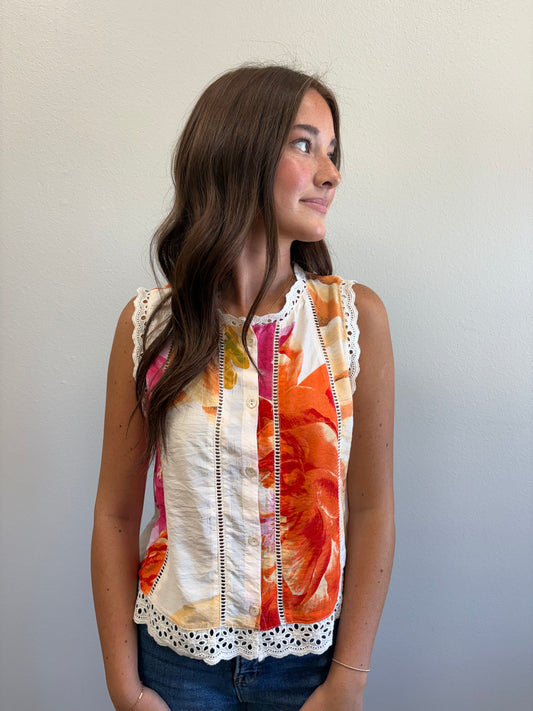 Marigold Floral Sleeveless Top