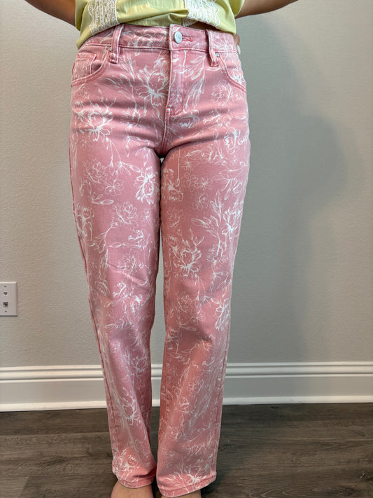 Pink Floral Jeans