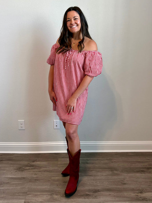 Jenny Gingham Puff Sleeve Mini Dress