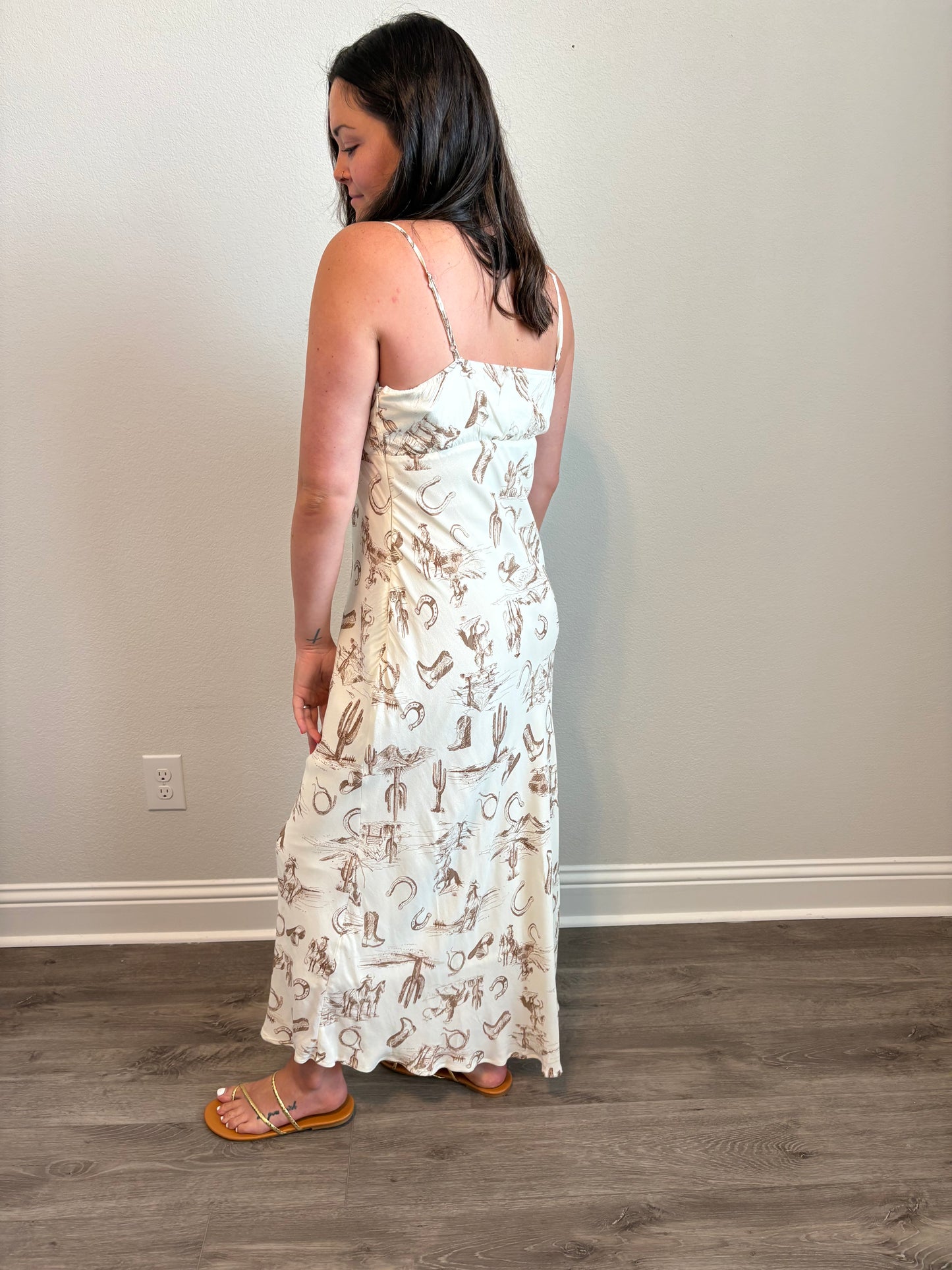 Western Print Spaghetti Strap Dress
