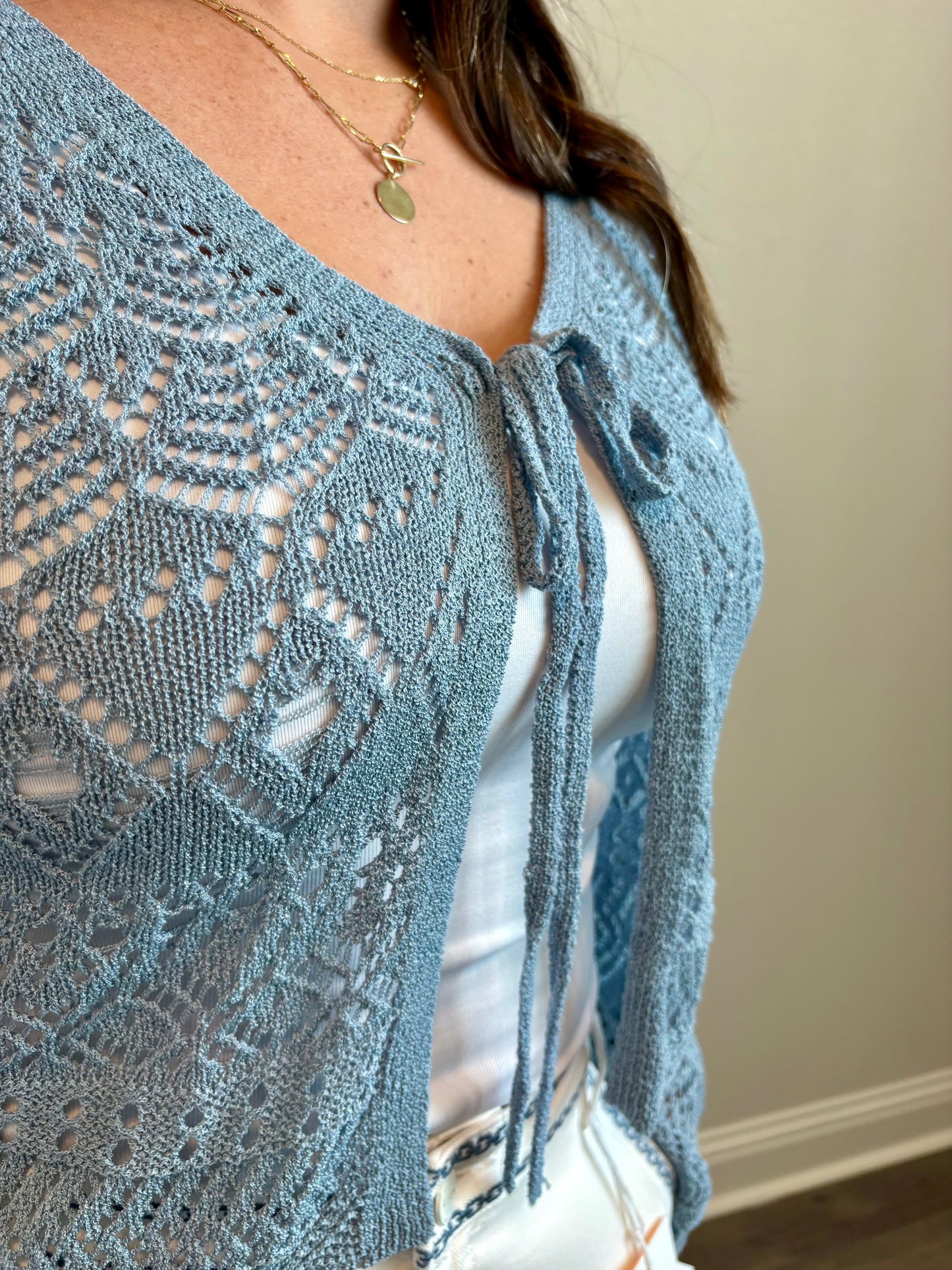 Crochet Tie-Front Knit Cardigan