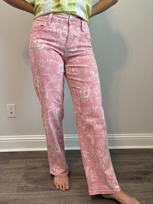 Pink Floral Jeans