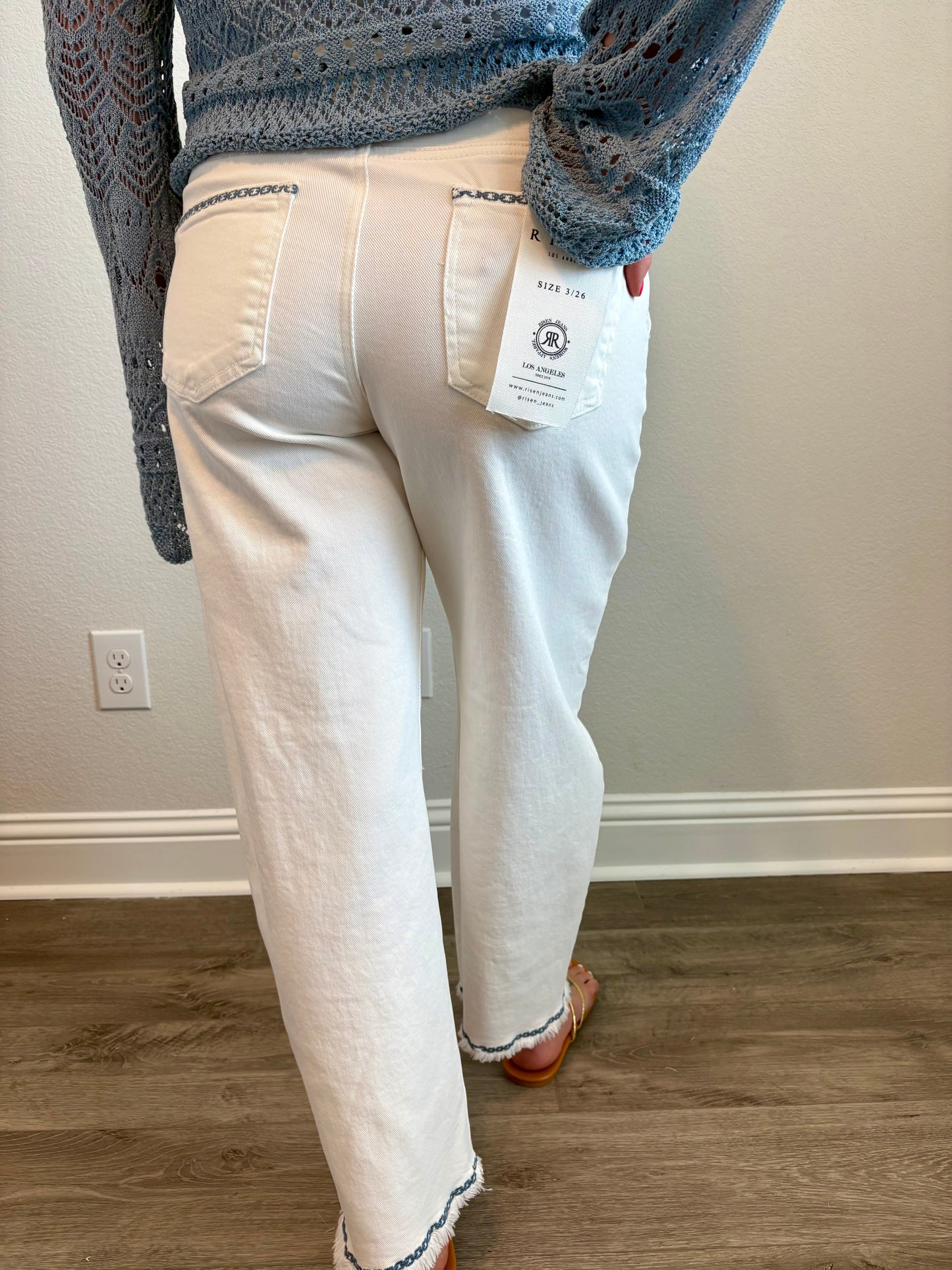 White Embroidered Detail Pants
