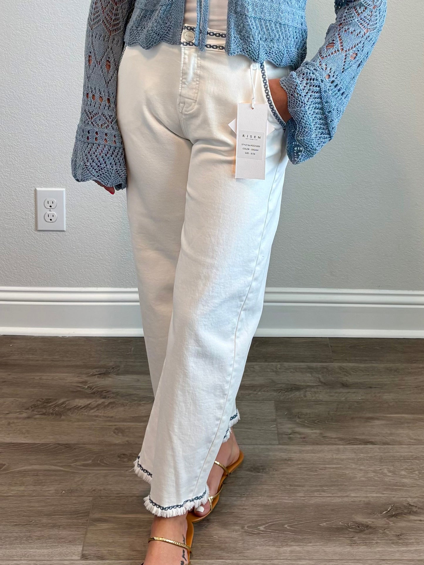 White Embroidered Detail Pants