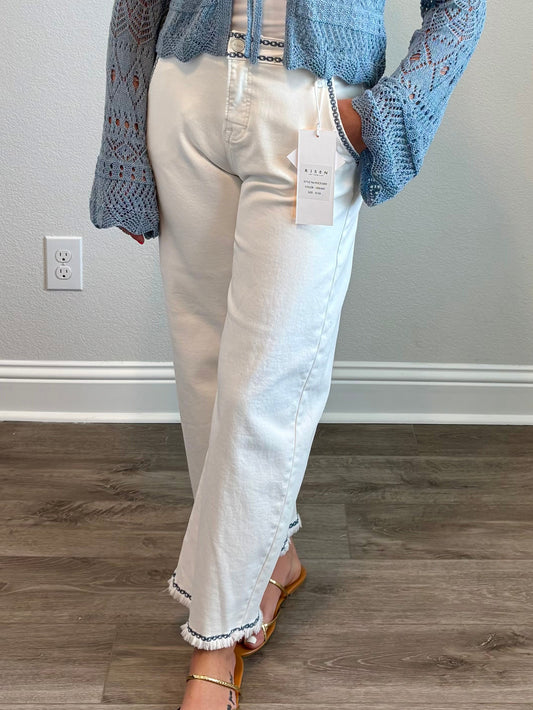 White Embroidered Detail Pants