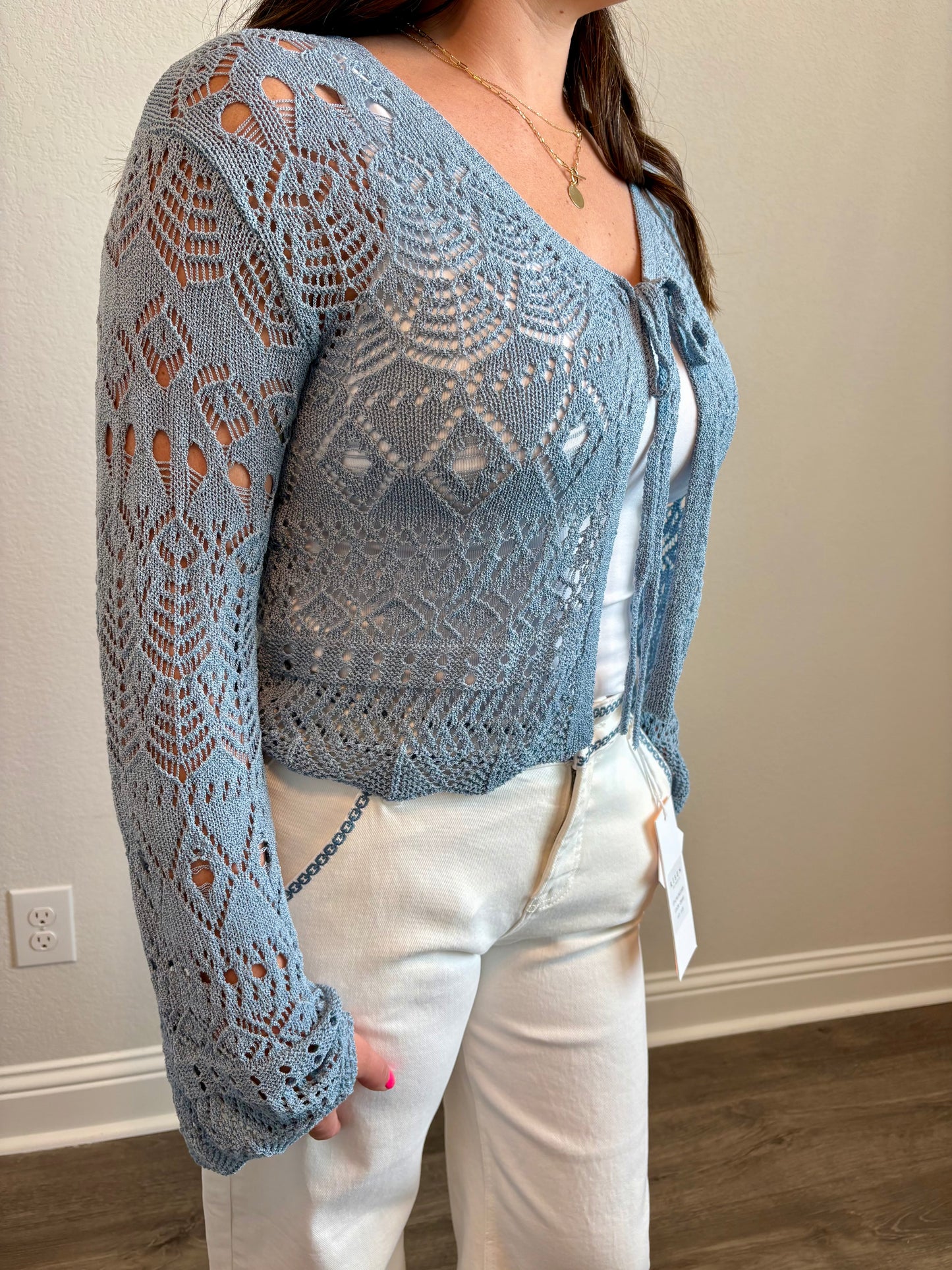 Crochet Tie-Front Knit Cardigan