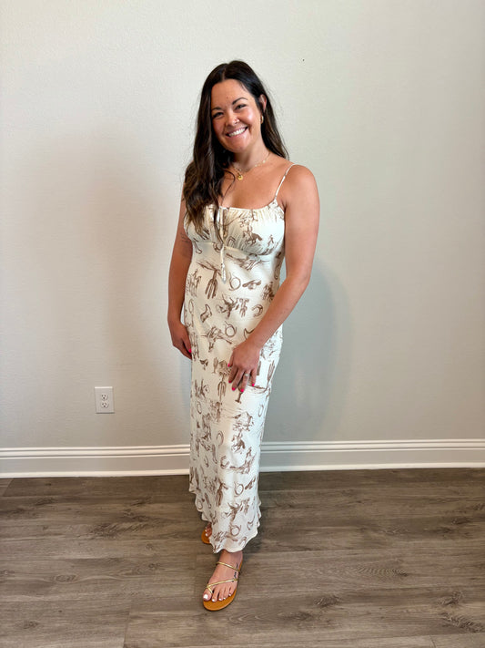 Western Print Spaghetti Strap Dress