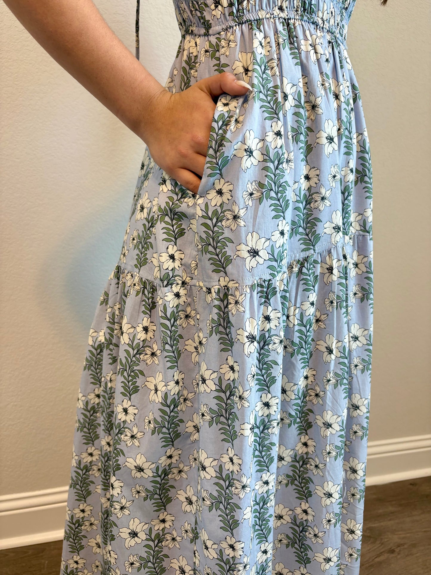 Kandice Floral Tie-Strap Smocked Maxi Dress