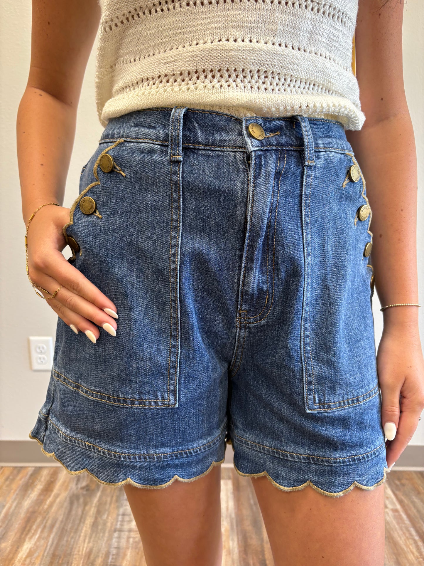 Scallop Denim Shorts