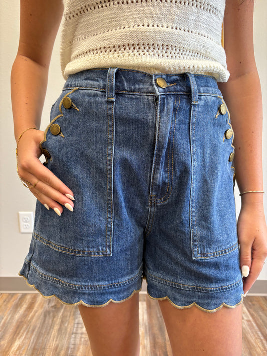 Scallop Denim Shorts