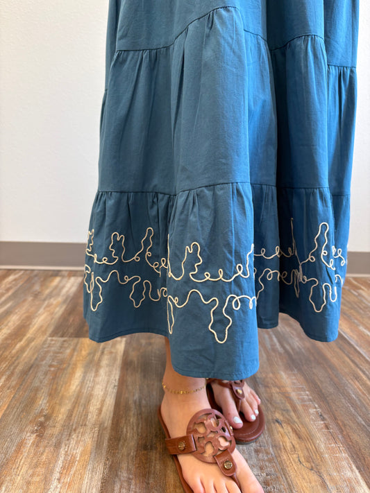Shiloh Embroidered Tiered Midi Dress
