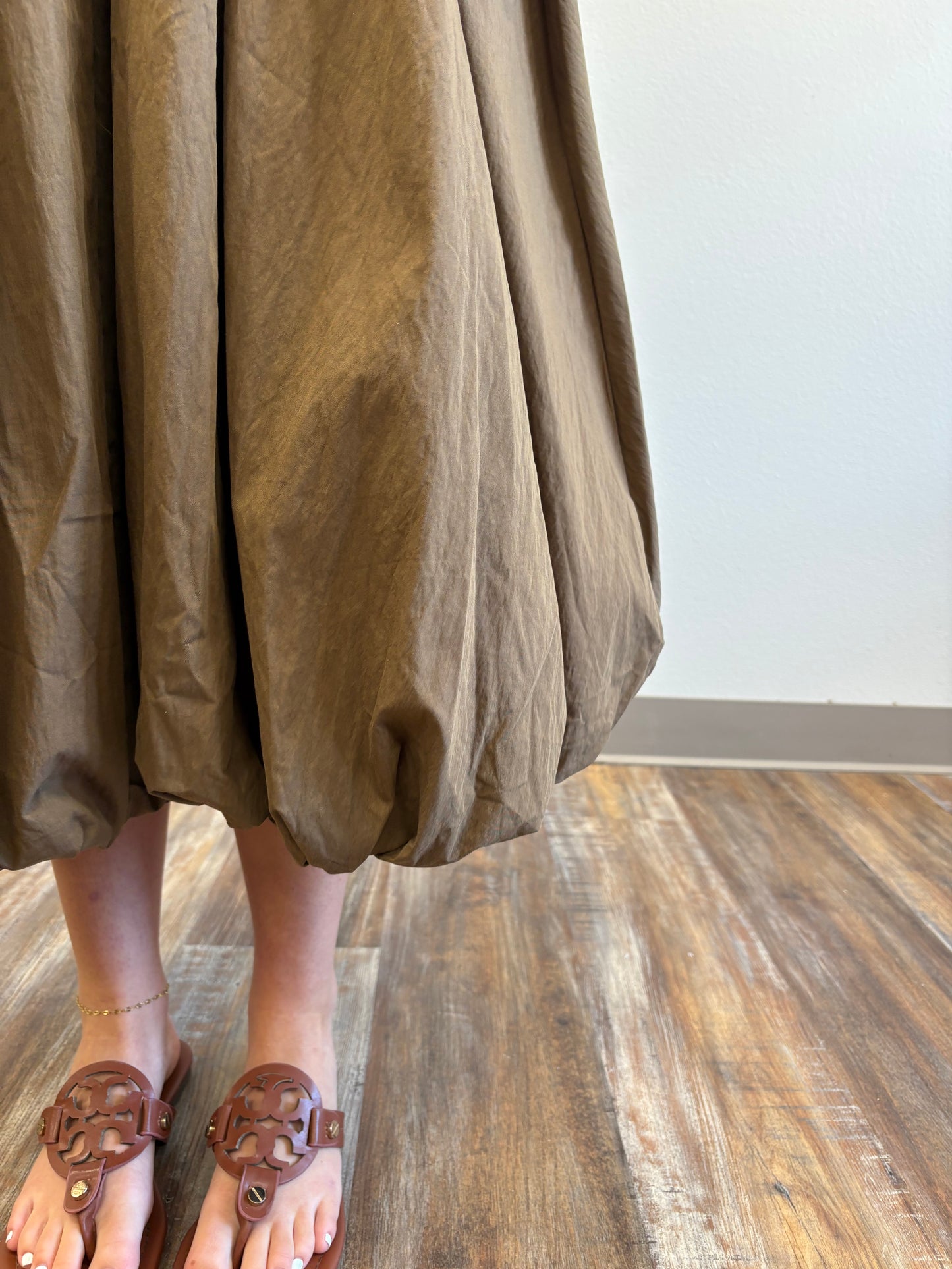 Striped Brown Bubble Midi Dress