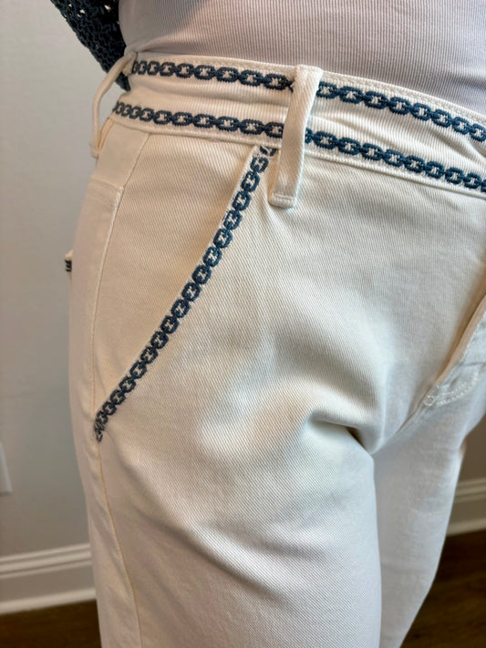 White Embroidered Detail Pants