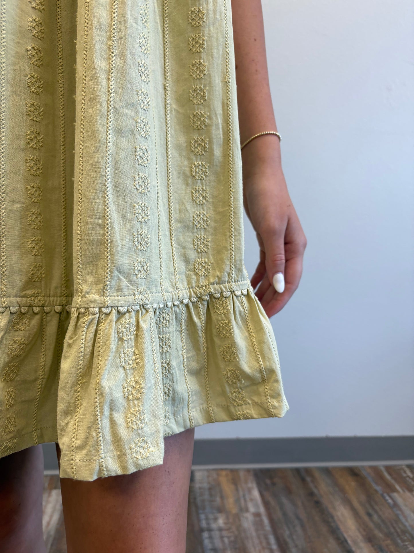 Light Olive Embroidered Dress