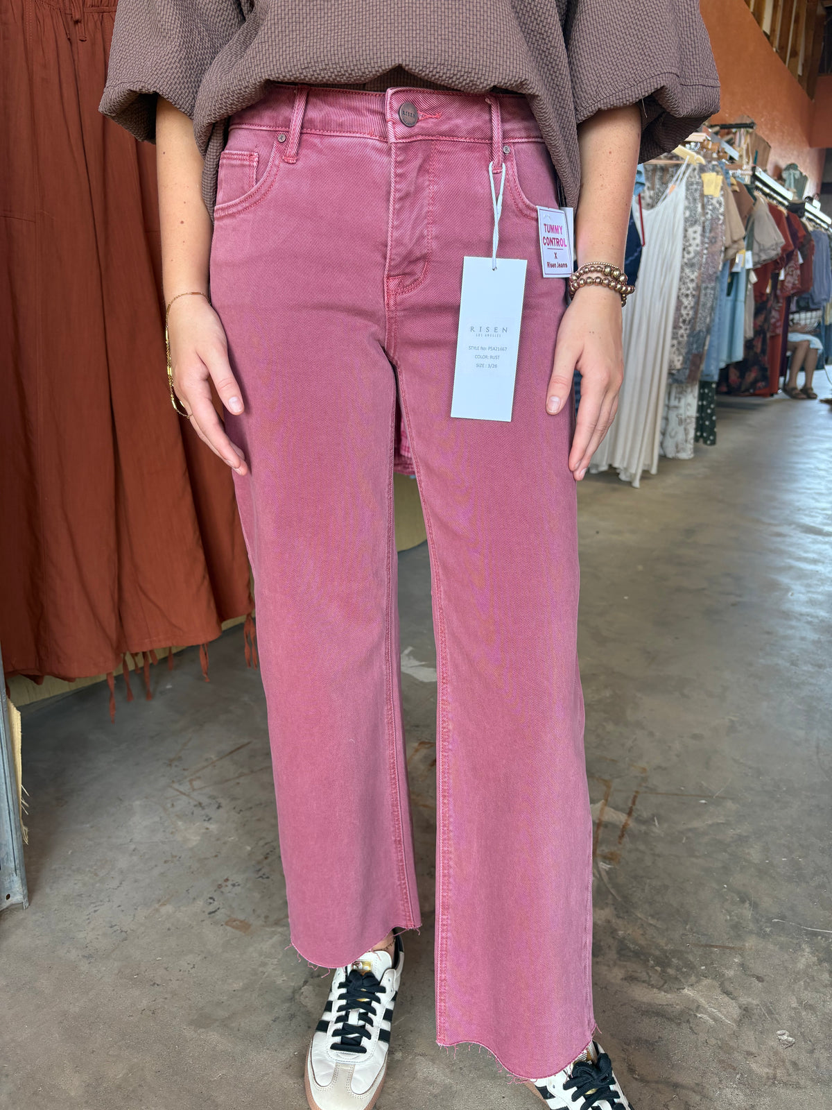 Rust Raw Hem Risen Jeans