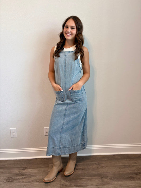 Denim Overall Midi Dress