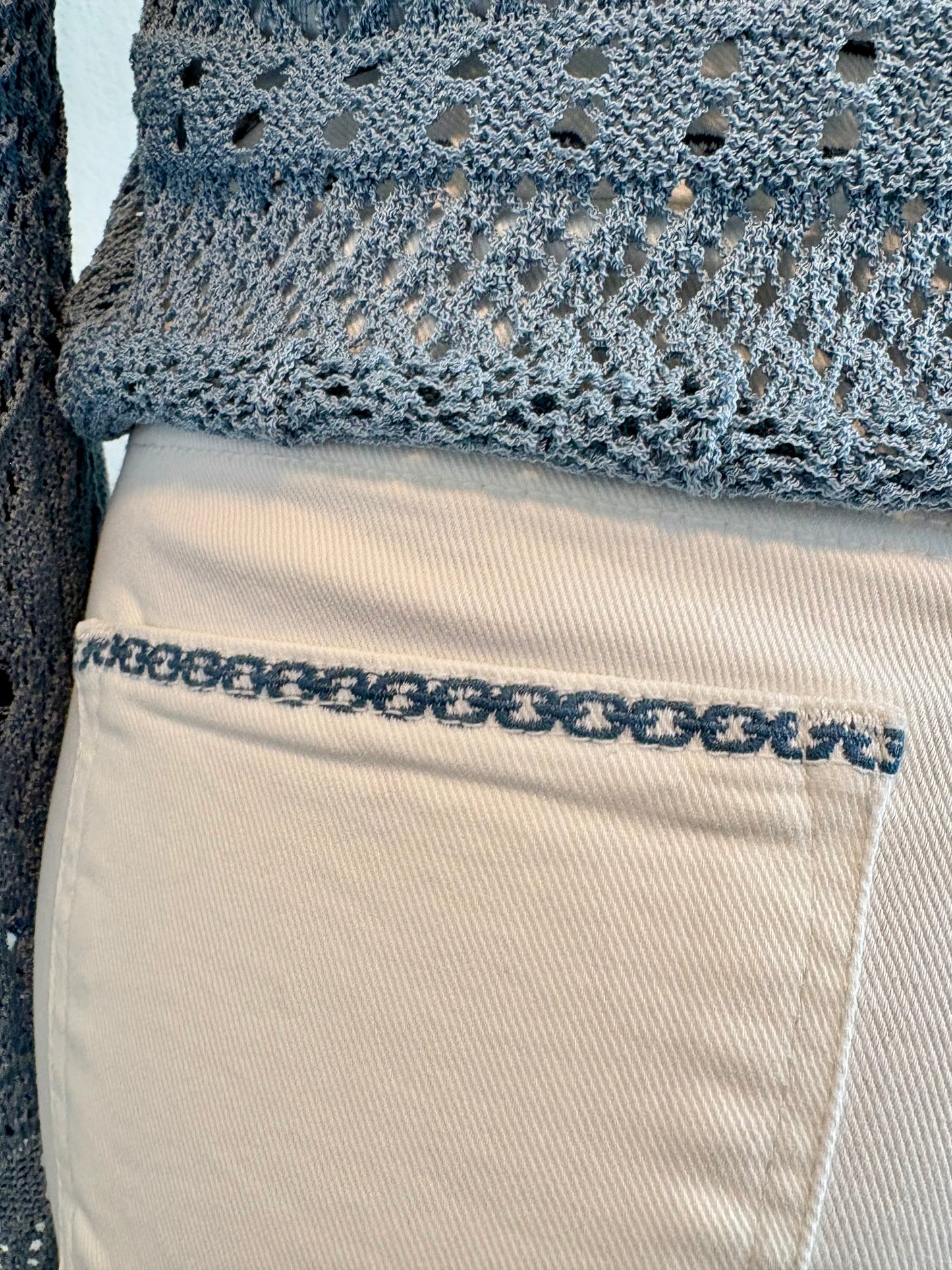 White Embroidered Detail Pants