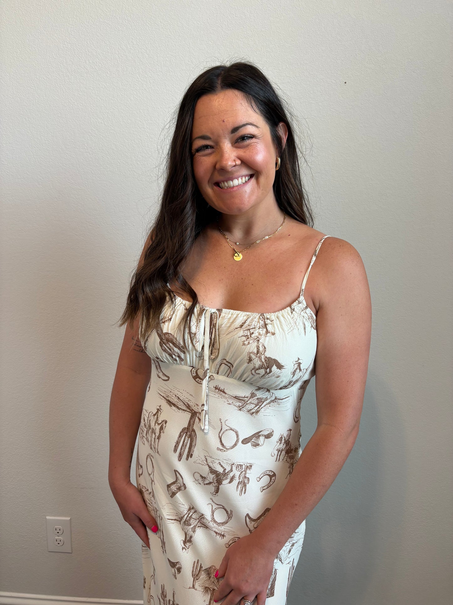 Western Print Spaghetti Strap Dress