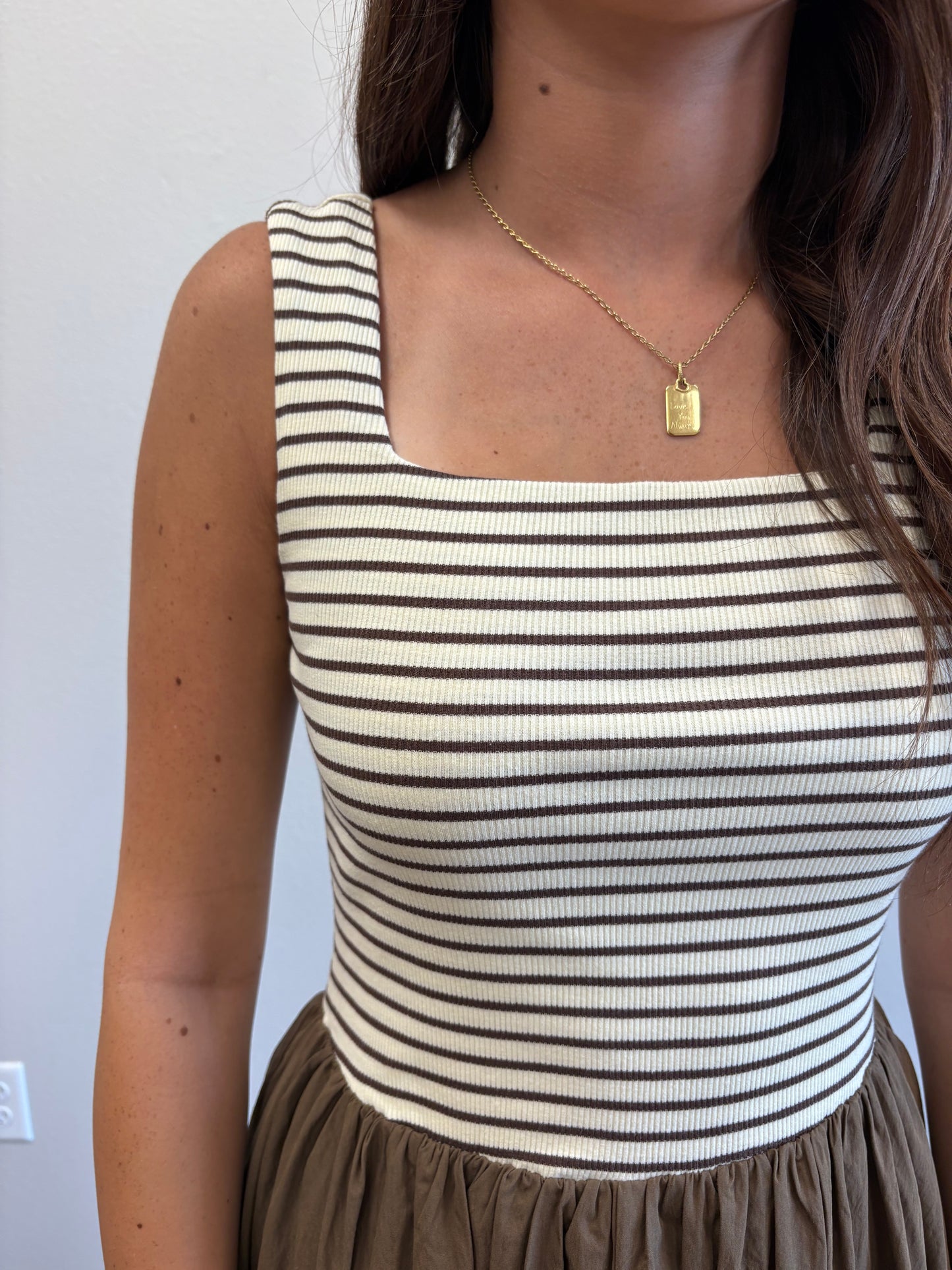 Striped Brown Bubble Midi Dress
