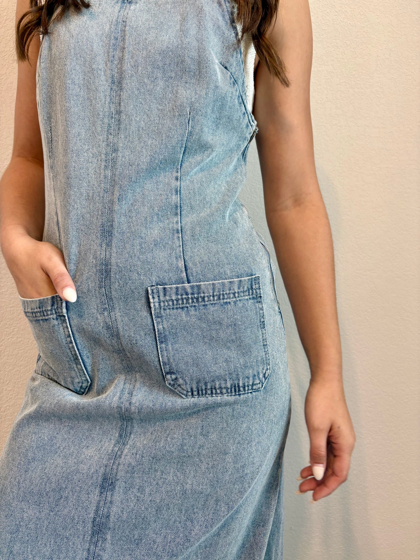 Denim Overall Midi Dress