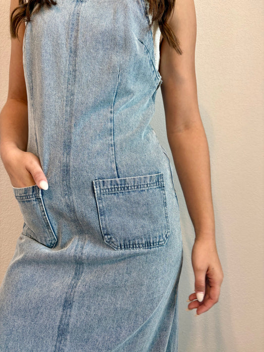 Denim Overall Midi Dress